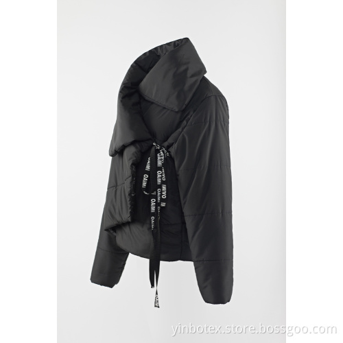 short black padding coat with big collar